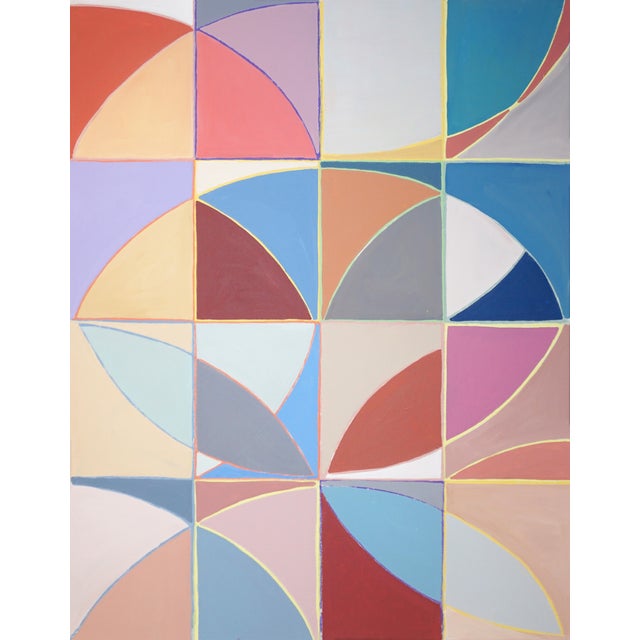 2026, SpatialEcho, Pastel Tones Painting on Canvas, Geometric Minimalism, Acrylic Paint on Canvas by Natalia Roman For Sale