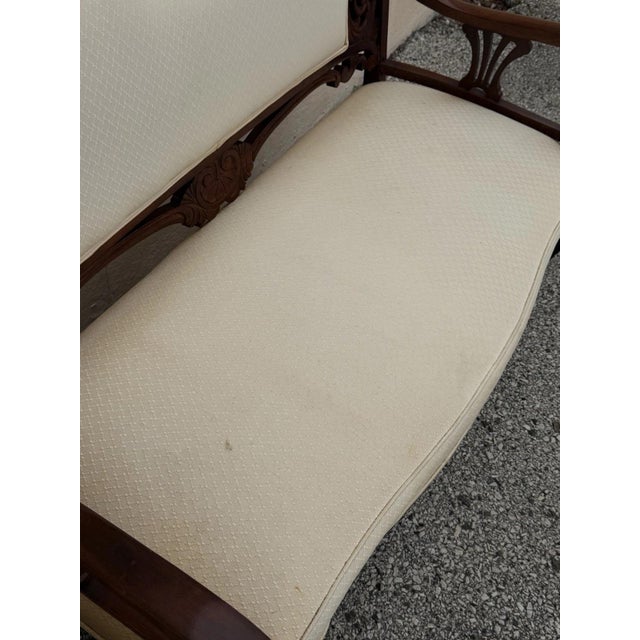 Antique Victorian Carved Mahogany Inlaid Parlor Set Sofa and 4 Chairs - 5 PCS For Sale - Image 11 of 18