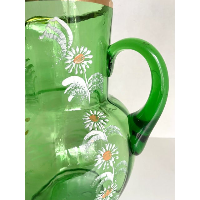 Early 20th Century Depression Era Handblown Green Glass Pitcher For Sale - Image 4 of 13