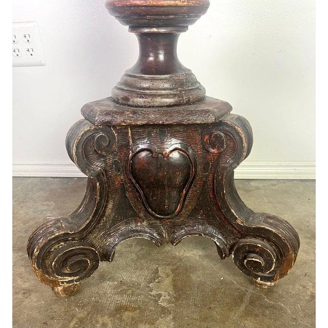 Baroque 18th Century Baroque Standing Lamp, Carved Wood Base, Parchment Shade For Sale - Image 3 of 17