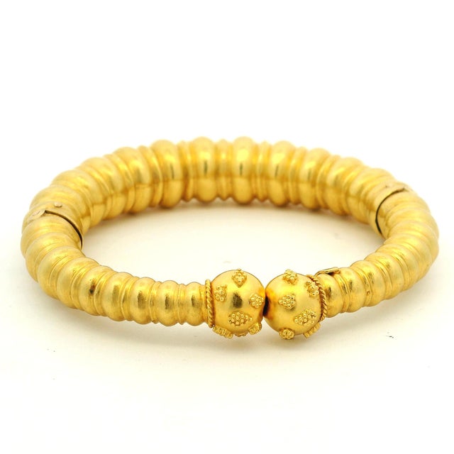 Ilias Lalaounis 1970s 22k Gold Neolithic Revival Ribbed Bracelet For Sale - Image 13 of 15