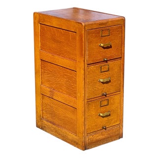 Antique Arts & Crafts Tiger Oak Three Drawer Office File Cabinet For Sale
