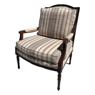 Early 20th Century Sherrill Furniture French Provincial Louis XVI Style Upholstered Lounge Arm Chair For Sale