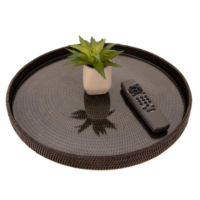 Our round rattan serving and ottoman trays with glass inserts will instantly add a gorgeous touch to any room of your...