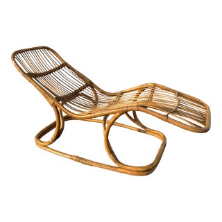Tito Agnoli Attributed Rattan Chaise Lounge For Sale