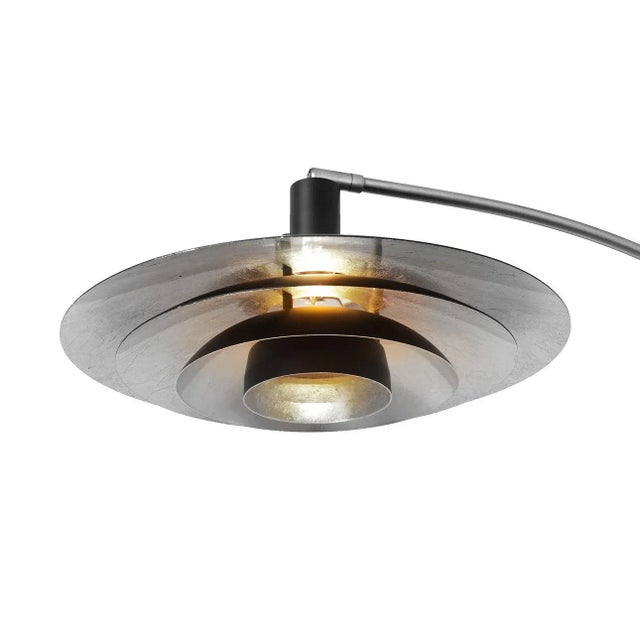 Rancho Mirage 3 Light Arc Floor Lamp - 84", Antique Nickel Finish, Matte Black & Silver-Leaf Shade, Marble Base, Dimmer Switch For Sale - Image 4 of 11