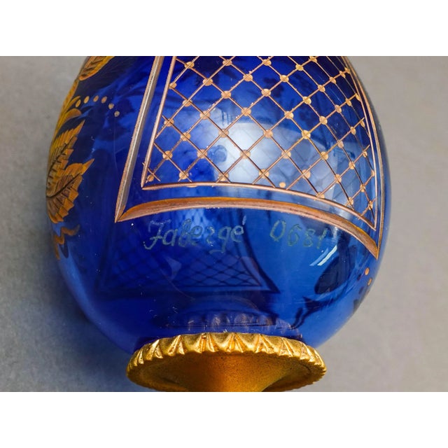 Mid 20th Century Faberge Cobalt Blue Cut Crystal Gold Gilt Rose Flower & Fruit Basket Egg #0681 For Sale In Miami - Image 6 of 8