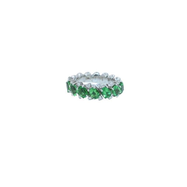 Tartan Green Colors Ring Diamond Green Garnet Tsavorite Eternity Band 18 Karat White Gold Unique Ring The multicolor...
