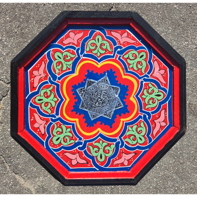 Moroccan Red Moroccan Hand-Painted Accent Table For Sale - Image 3 of 6