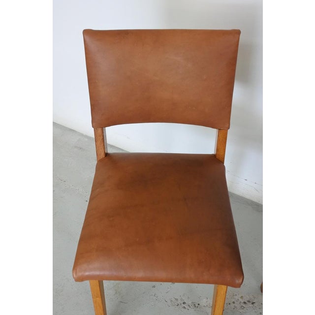 Dining Chairs in Oak Wood and Leather attributed to Jens Risom for Knoll International, 1950s, Set of 4 For Sale - Image 14 of 18