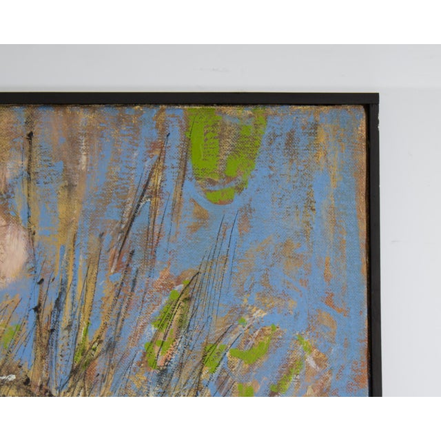 Textile 1960 “Encounter” Abstract Oil on Canvas Painting by Stephen Magada For Sale - Image 7 of 8