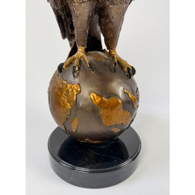 Late 20th Century Large Bronze Bald Eagle Sculpture on Globe With Marble Base - 22"h For Sale - Image 5 of 12
