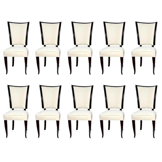 Art Deco Dining Chairs in Lacquer & Alcantara, Paris, 1930, Set of 10 For Sale