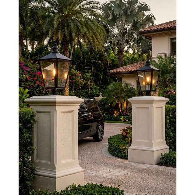 Metal Vintage English Iron Gate Post Lanterns - a Pair For Sale - Image 7 of 9