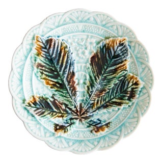 19th Century Swedish Rörstrand Majolica Turquoise Chestnut Leaf Plate For Sale