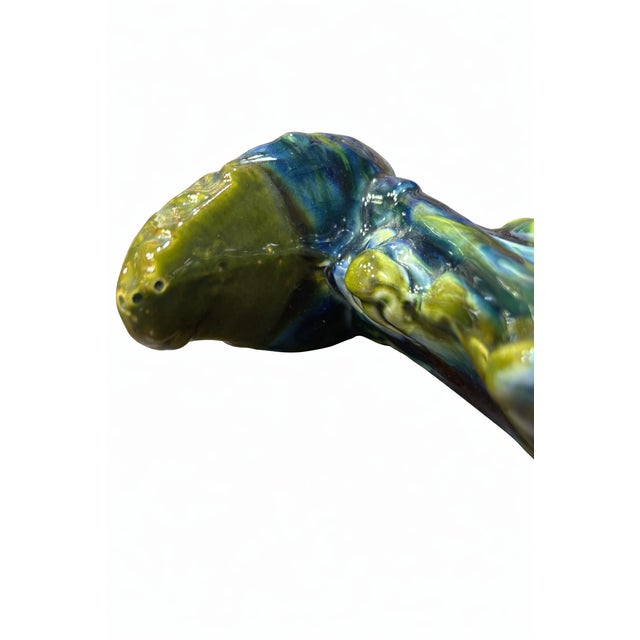 Vintage Mid-Century Modern Green Studio Art Pottery Stylized Dolphin (Abstract Bird Form), Drip Glaze, 13 For Sale In San Diego - Image 6 of 12