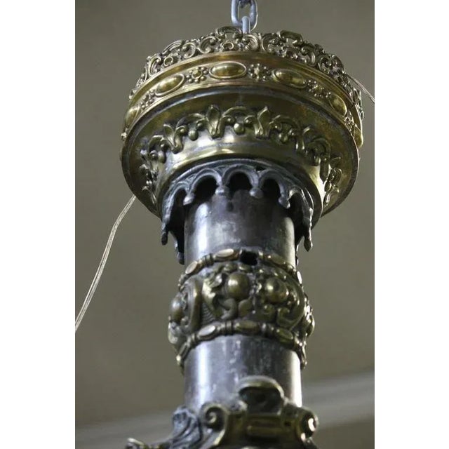 Beaux-Arts Extraordinary 19th Century Beaux Arts Four Arm Brass & Zinc Globe Light Chandelier-Stanford White Gatsby MansionStyle- 37éw. For Sale - Image 3 of 9