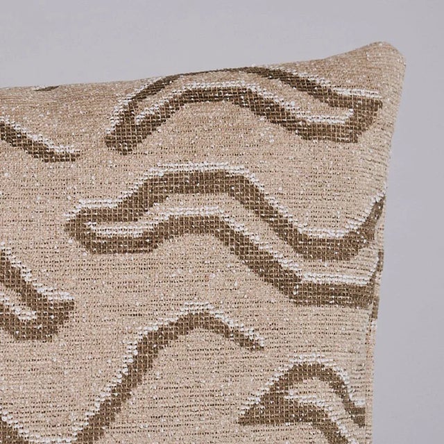 This pillow features Kata with a knife edge finish. An abstract take on a Tibetan tiger pattern, denim-colored Kata is a...