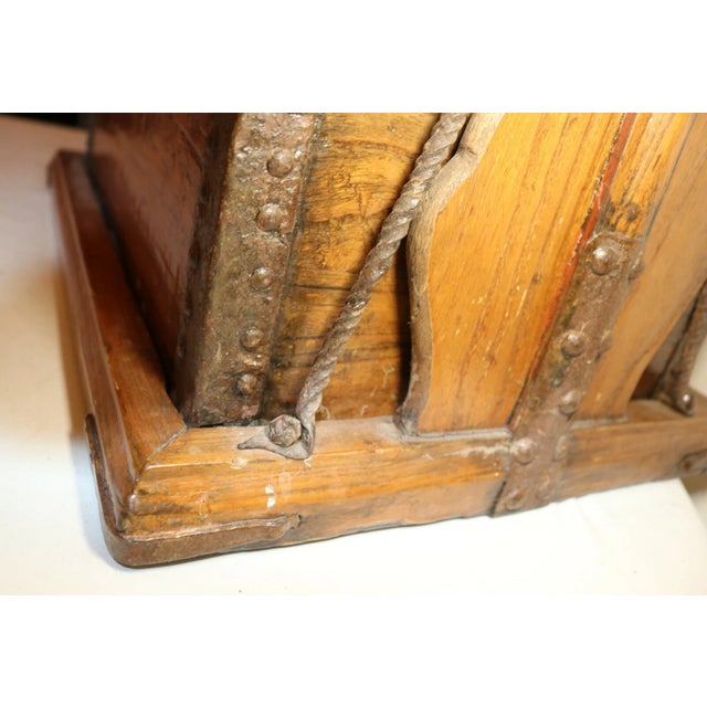 18th Century Large Antique 1700's Chinese Handmade Wood Wrought Iron Wedding Dowry Box Chest For Sale - Image 5 of 12