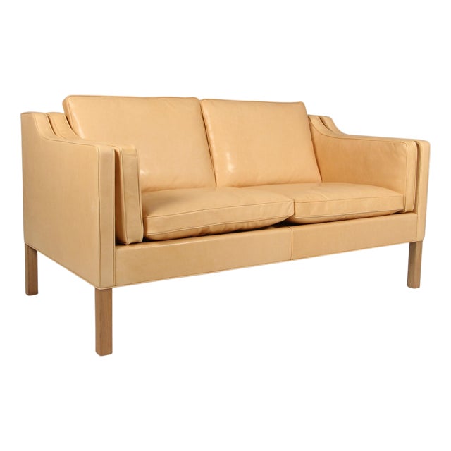 Vintage Two-Seat Sofa in Sahara Vacona Leather by Børge Mogensen, 1960s For Sale