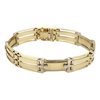 Mid 20th Century Long Curved 14k Two Tone Gold Fancy Gate Link Bracelet For Sale