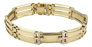 Mid 20th Century Long Curved 14k Two Tone Gold Fancy Gate Link Bracelet