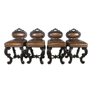 Set of Four French Embossed Leather Stools, Circa 1900 For Sale