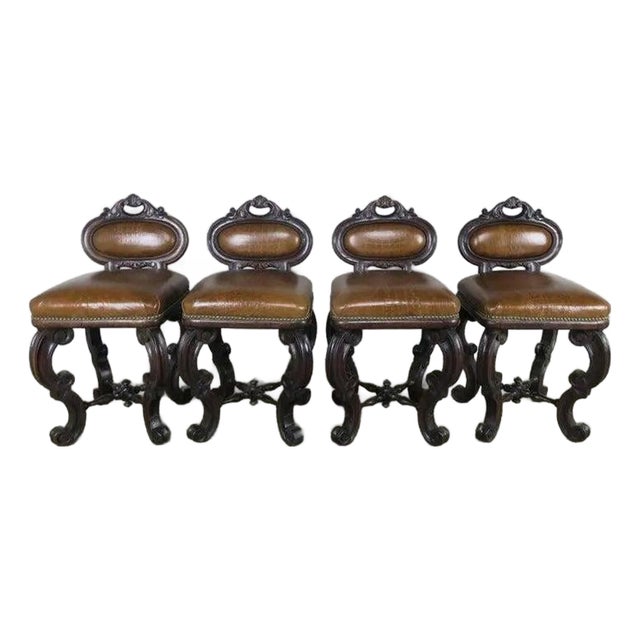 Set of Four French Embossed Leather Stools, Circa 1900 For Sale