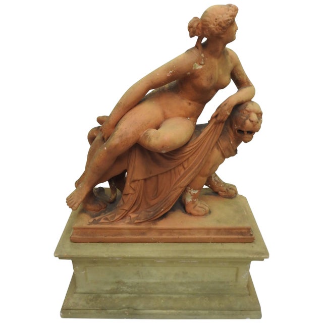 19th Century Ariadne and the Panther Terracotta Statue With Plinthe For Sale - Image 11 of 11