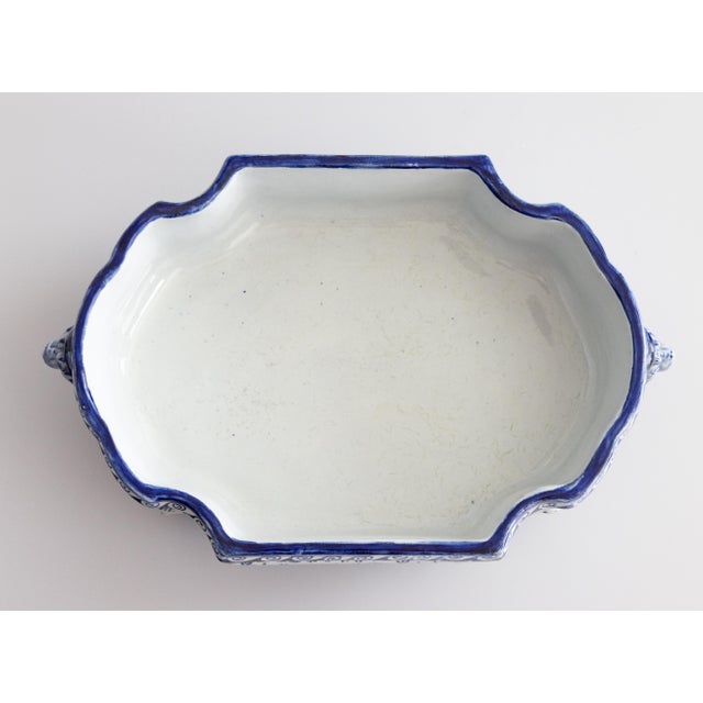 19th Century French Faience Creil Et Montereau Blue & White Floral Ironstone Jardiniere Cachepot Centerpiece For Sale - Image 9 of 13