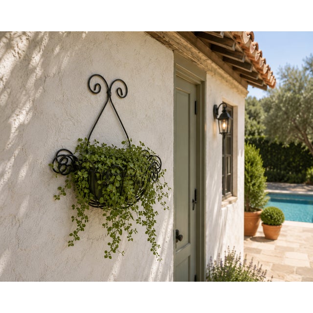 Vintage Wrought Iron Scrolled Wall Pocket Planter For Sale - Image 10 of 17