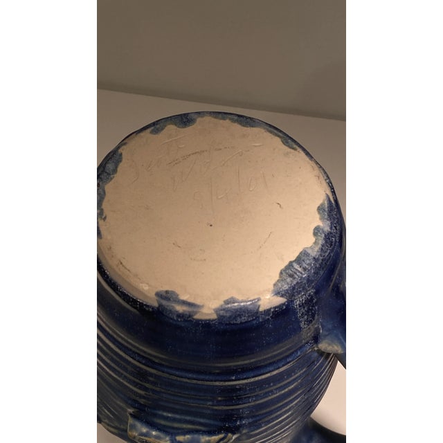 Blue Vintage 2002 Signed Scott Wilson Studio Art Pottery Hand Thrown and Hand Pinched Water XL Pitcher and Tumblers Set- 4 Pieces For Sale - Image 8 of 10