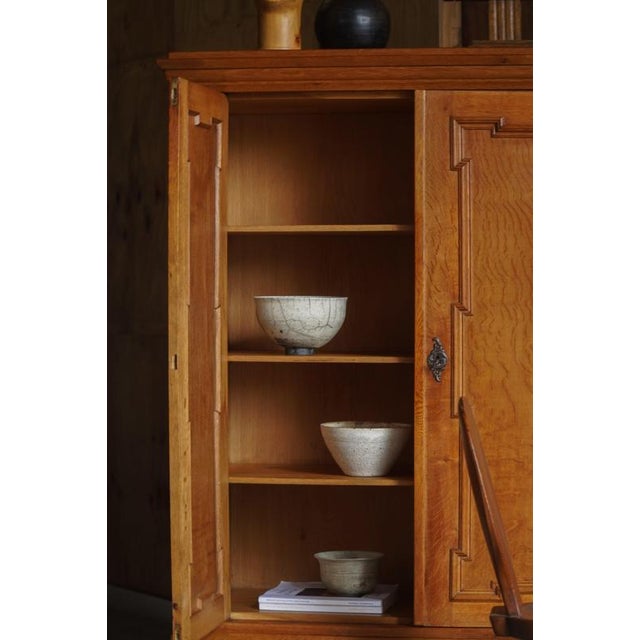Mid-Century Modern Danish Oak Cabinet with Carved Doors and Decorative Base, 1950s For Sale - Image 13 of 17