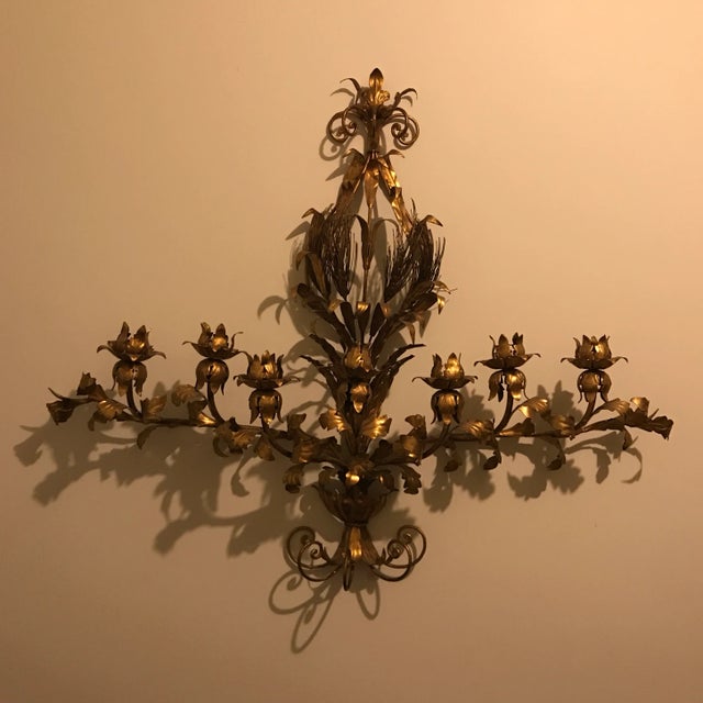 Mid 20th Century Huge Vintage Italian Tole Candelabra Wall Sconce