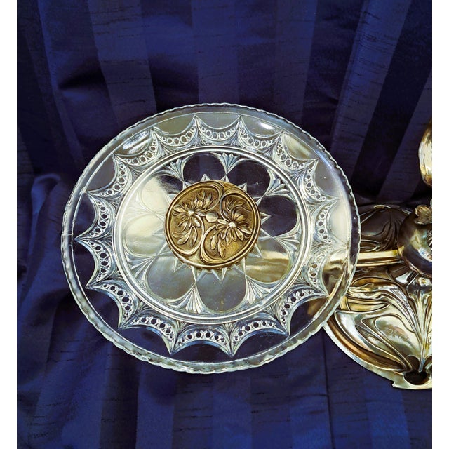 Art Nouveau Silver-Plated Centrepiece with 2 Glass Inserts and Etched Motifs, 1903 For Sale - Image 6 of 9