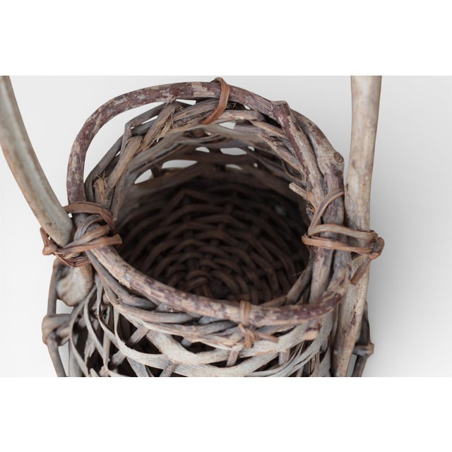 Wood Early 20th Century Handwoven Primitive Basket With Handle For Sale - Image 7 of 11