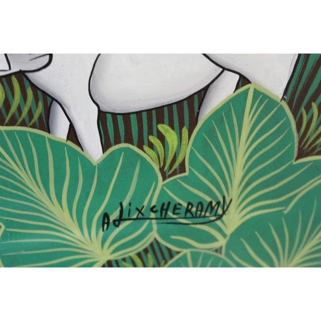 Folk Art Mid 20th Century Acrylic on Canvas, Animals in the Jungle, by Alix Cheramy For Sale - Image 3 of 4