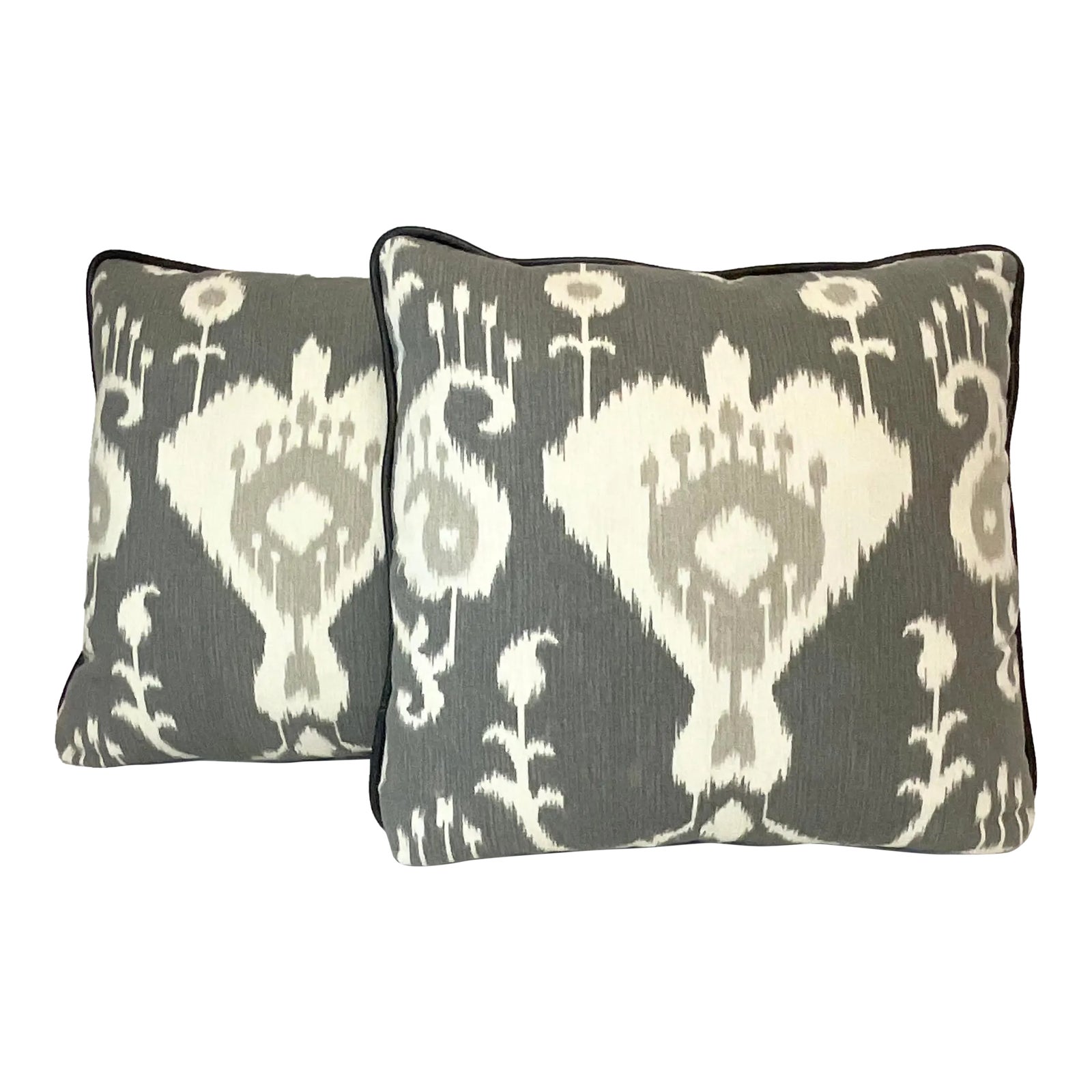1990s Boho Chic Ikat Feather Filled Decorative Pillows a Pair Chairish