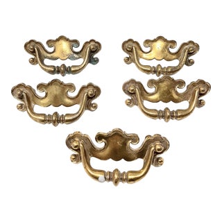 Late 20th Century Keeler Traditional Chippendale Solid Brass Hardware Pulls - Set of Five For Sale