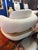 Custom Cream Color Boucle and Wood Lounge Chair For Sale - Image 9 of 11