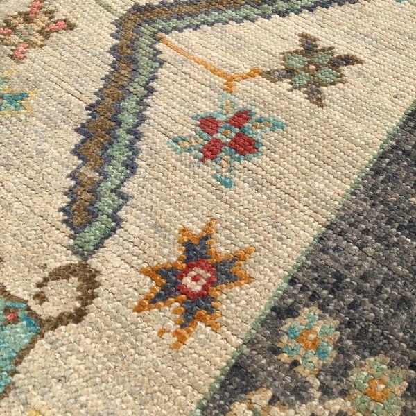 Modern Turkish Oushak Rug With Ivory With Gray and Soft Orange Floral Motifs | 5'10" X 7'7" For Sale In Houston - Image 6 of 6