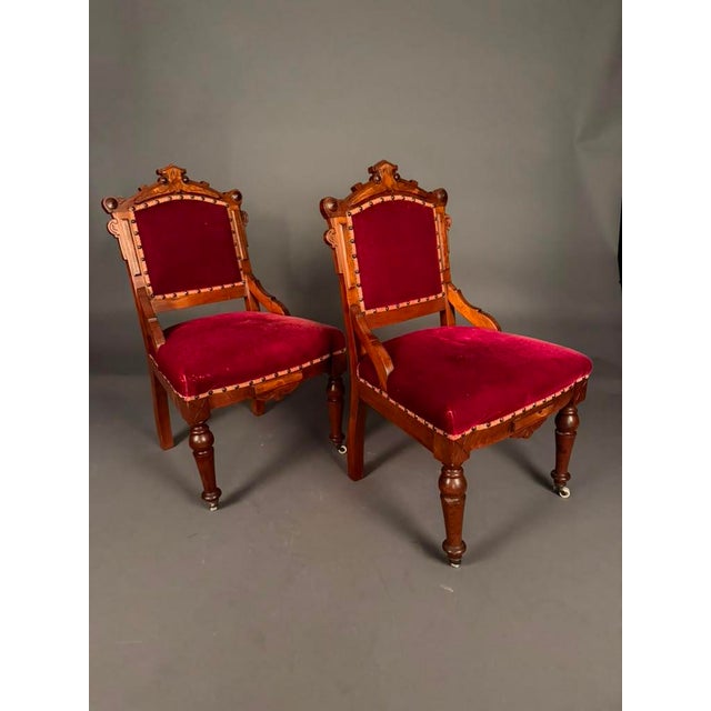 Pair of Late 19th Century American Eastlake Victorian Walnut Side Chairs, Circa 1890 For Sale - Image 4 of 16