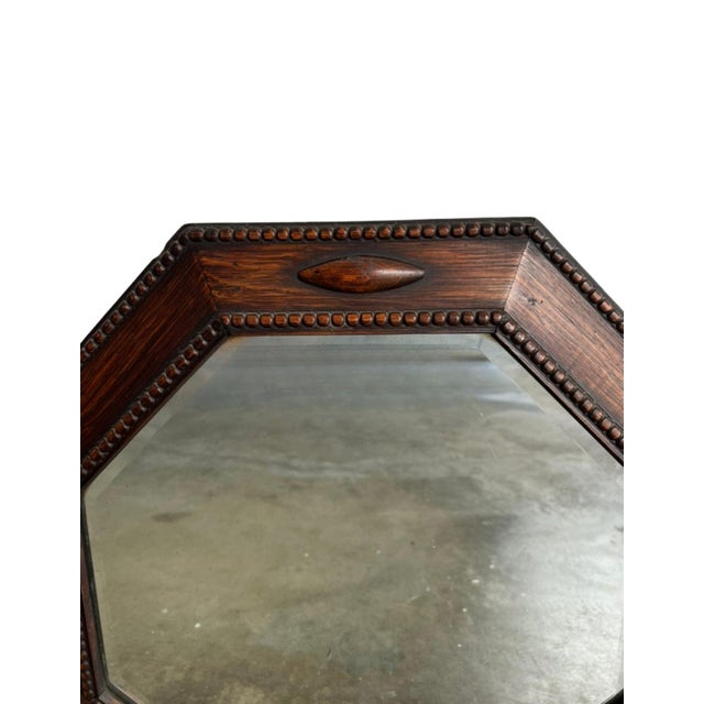 1920s Antique Tramp Art Octagonal Oak Framed Mirror For Sale - Image 5 of 7
