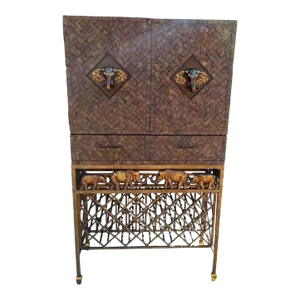 1970s Vintage Maitland-Smith Lighted Elephant Bar Cabinet