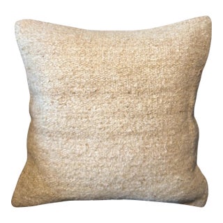 Vintage Turkish Kilim Pillow, Natural Hemp Ivory Beige Cushion, Handwoven Anatolian Pillow With Insert, 16x16 In For Sale