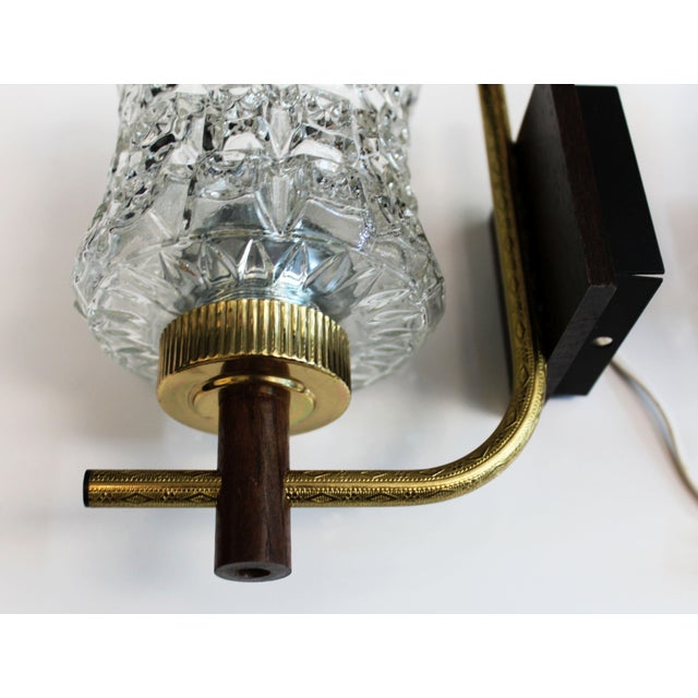 Wall Sconces in Textured Glass with Wood and Gilt Metal, 1970, Set of 2 For Sale - Image 4 of 10