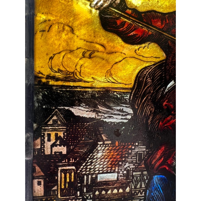 Metal 1920s -30'sStained Glass Work of Art Featuring a Fiddler For Sale - Image 7 of 12