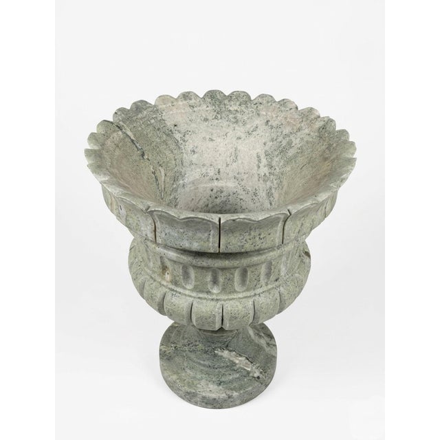 Neoclassical Large Neoclassical Scalloped Green Marble Garden Urn Planter For Sale - Image 3 of 12