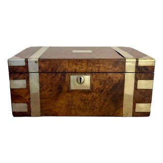 Antique Victorian Burr Walnut Brass Bounded Writing Box, 1860 For Sale
