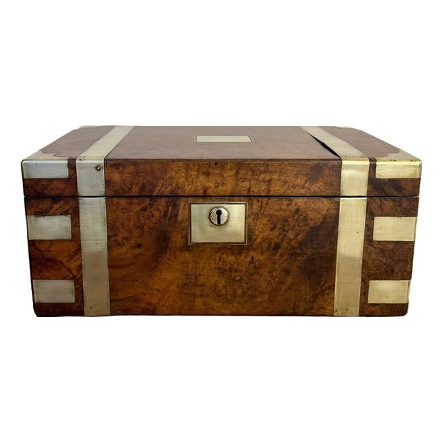 Antique Victorian Burr Walnut Brass Bounded Writing Box, 1860 For Sale
